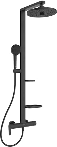 Ideal Standard Ceraflow Alu+ Exposed Shower System, Made from 84% Recycled Aluminum, Water-Saving showerhead with Adjustable Spray Modes and Scald Protection – Matt Black (356x501x1113 mm)