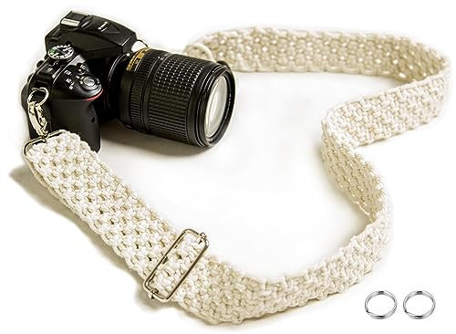 Clysuply Macrame Camera Strap For DSLR Camera. Adjustable Handwoven Universal Neck & Shoulder Strap Gift for Photographers, Cream, Large
