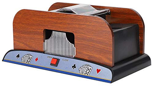 INPETS Kartenmischer, langlebig und zuverlässig, Holz, elektrische Kartenmischer, leise, automatisch, batteriebetrieben, Spielkartenmischer, mit einfacher Handhabung, für FamilyPokerGames, 2DeckPoker