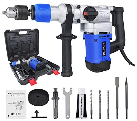 Professional Bohrhammer 1500 W 360 °Drehgriff Mächtig Bohrhammer 6J Stoßenergie SDS Plus Bohrer und Meisel-Set Zum Bohren, Hammerbohren und Meißeln