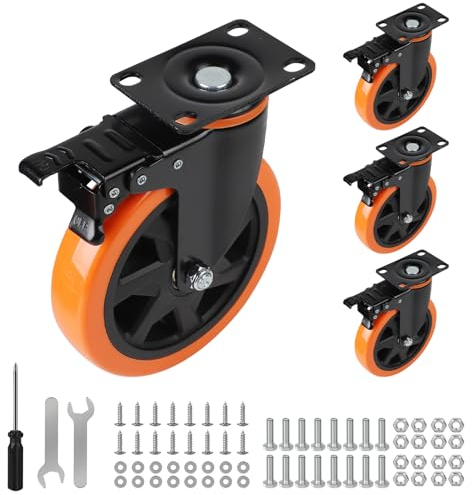 CPROSP Ruote per Carichi Pesanti con Freno, 150 mm, Portata: 800 kg, in Acciaio Inox, per Esterni, set da 4 Pezzi