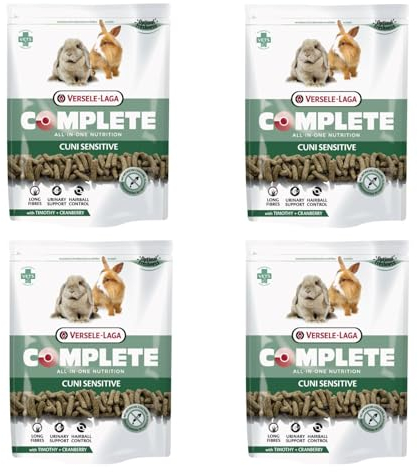 Versele-Laga Complete Cuni Sensitive | Paquete de 4 | 4 x 500 g | Pienso Completo para Conejos | Ayuda para Las Bolas de Pelo | Pellets Todo en uno | Desarrollado por Veterinarios