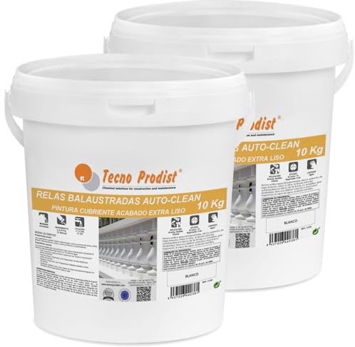 Tecno Prodist RELAS BALAUSTRADAS AUTOCLEAN (2 x 10 Kg) Pintura balustradas y celosías, al agua, color blanco, larga durabilidad, transpirable - Autolimpiable con la lluvia - Interior y exterior