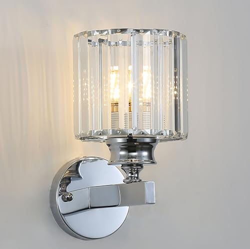 Modern Crystal Wall Light Sconce, E27 Silver Crystal Wall Lamp, Hardwired Wall Lighting Fixtures for Bedside Bedroom Living Room Corridor Dining Room Hallway (Silver Round)