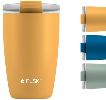 FLSK Kaffeebecher – Premium coffee to go-Becher aus Edelstahl – 100 % auslaufsicher, BPA-frei & doppelwandig – hält 3 h heiß (sunrise, 350 ml)