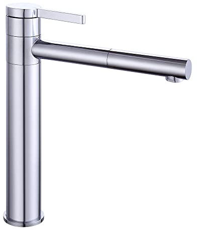 Einhebelmischer Wasserhahn Bad mit Zugstange & Auslauf Höhe 225 mm 360° Drehbar Waschtischarmatur Hoch Mischbatterie Waschbecken Niederdruck Armatur Bad Waschbeckenarmatur, Chrom