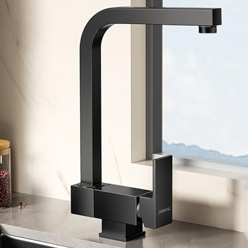 XJTNLB Grifo Cocina Plegable Bajo Ventana Negro Grifo Monomando de Cocina Plegable Grifo Cocina Abatible Mezclador Agua Fria Caliente-Modo Singular
