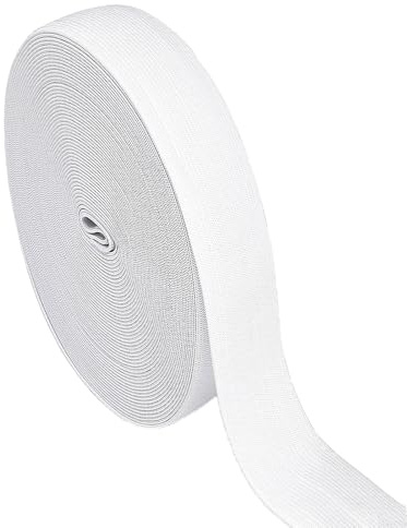 Qikaara Cinta elástica de 20 metros de ancho, color blanco, 20 mm de ancho, cinta elástica para coser, banda elástica para coser, cinta de goma elástica blanca para costura, manualidades y ropa