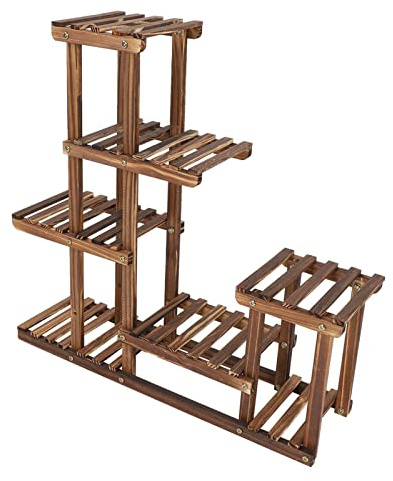 Yctze Mehrstufiger Holz-Pl-Ständer für Balkon, Garten-Display-Regal, Rustikaler Innen- und Außenbereich, Holz-Pl-Ständer für Pl mit Le-Holzregalen