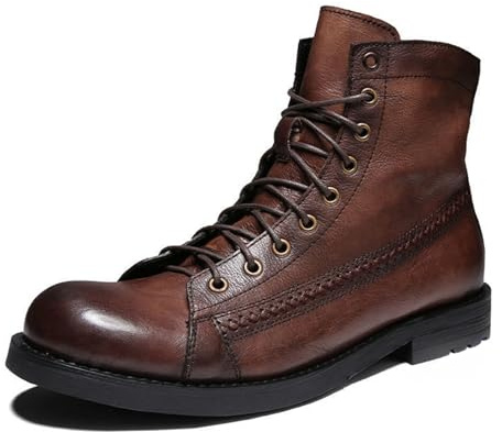 LMUIPMAA Botas Moto Impermeables Hombre Cuero Militares Cordones Moteras Botines,Marrón,41 EU