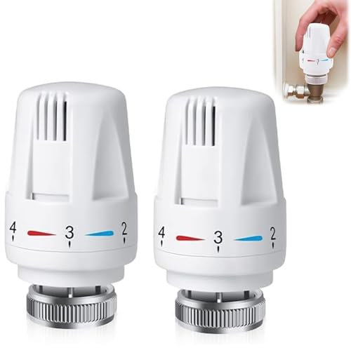 2 PCS Thermostatic Radiator Valve Head, Universal TRV Valves Head Thermostat M30 X 1.5, Radiator Thermostat Head Replacement Head Heating System Temperature Control for Home Office Bedroom Etc(White)
