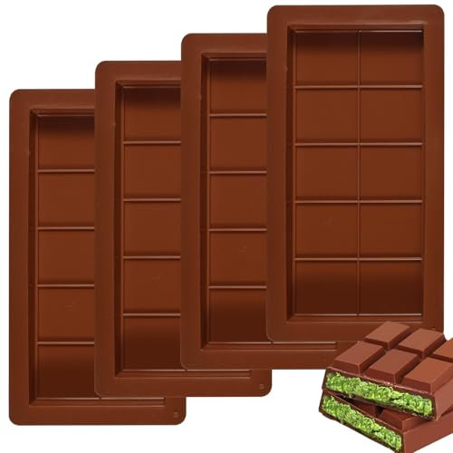 Stampo Cioccolato Dubai in Silicone 4 Pezzi, Forma Barrette 25x13.5x2 cm Profondo, Resistente da -40°F a 446°F, Senza BPA, Facile da Pulire, Per Cioccolatini Fatti in Casa, Gelato, Torte, Lunga Durata