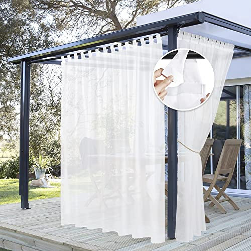PONY DANCE Wohnzimmer Gardinen Weiss Transparent 1er Set H 274 x B 254 cm Extra Lange Gardinen und Vorhänge mit Abnehmbaren Schlaufen Übergardinen White Sheer Curtains