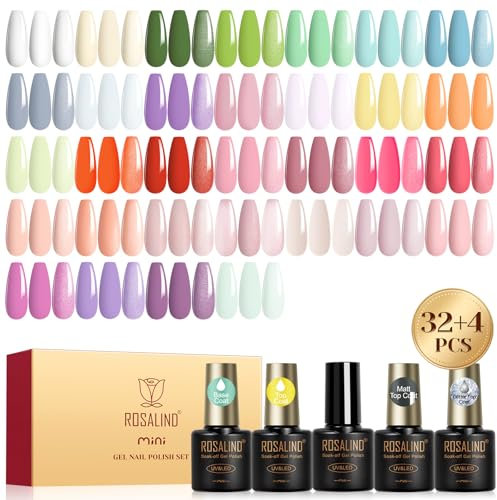 ROSALIND Vernis Semi Permanent, 36PCS Blanc Jaune Vert Bleu Violet Orange Couleurs Vernis Gel Semi Permanent, Mini UV/LED Printemps D'été Vernis à Ongles Semi-permanent Manucure Kit