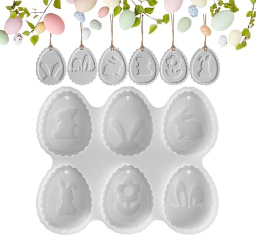 Moldes de Pascua de Silicona,Moldes de Huevos de Pascua, Molde de fundición de silicona con lindo diseño de conejito, Moldes de yeso de Pascua para fundición, huevos de Pascua colgantes,