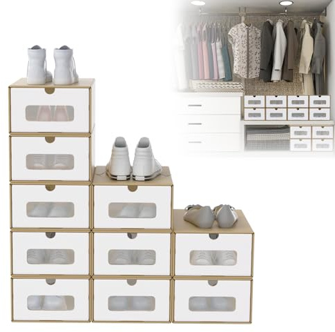 UISEBRT Juego de 30 cajas de zapatos apilables, caja de almacenamiento, cajones con ventana de visualización transparente, cajas de almacenamiento para habitación infantil, oficina, sala de estar