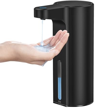 EKO Aroma 266 ml automatisk flytande tvåldispenser, uppladdningsbar och vattentålig tvåldispenser för kök och badrum med justerbar volymkontroll (matt svart stål)