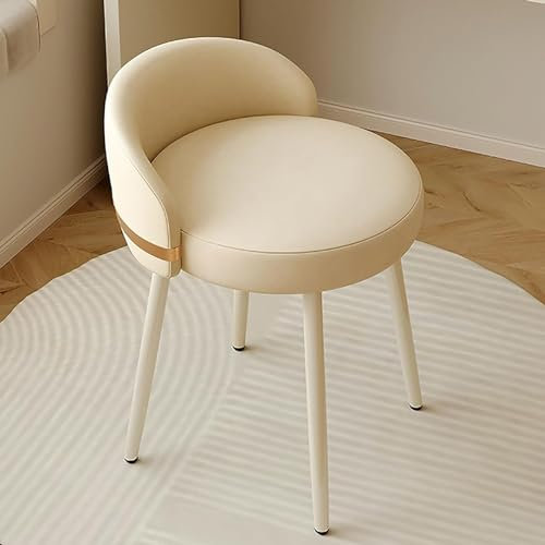 Elegante sedia da toilette da donna, moderna con schienale basso, girevole, in pelle sintetica bianca, sgabello perfetto per il trucco per camera da letto o guardaroba, colore beige