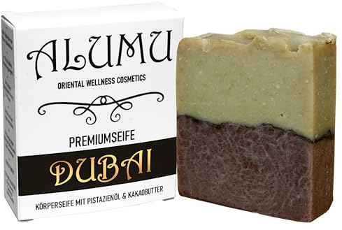 Naturseife mit Pistazienöl & Kakaobutter | Duschseife für Haut & Haare 100g | Dubai Seife, Frei von Parabene & Palmöl & Zusatzstoffe, Bio, Hautschonend, Pflegend, Handgemachte Ganzkörperseife, Sanft