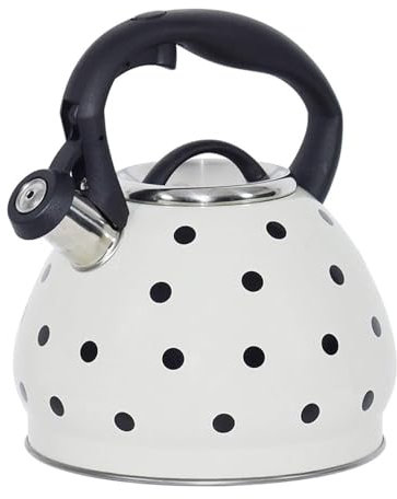 RSRSR Bollitore Portatile da 3 Litri con Fischietto for fornello, Motivo a Pois, teiera da Campeggio con Manico ergonomico for fornelli a Gas, induzione ed elettrici