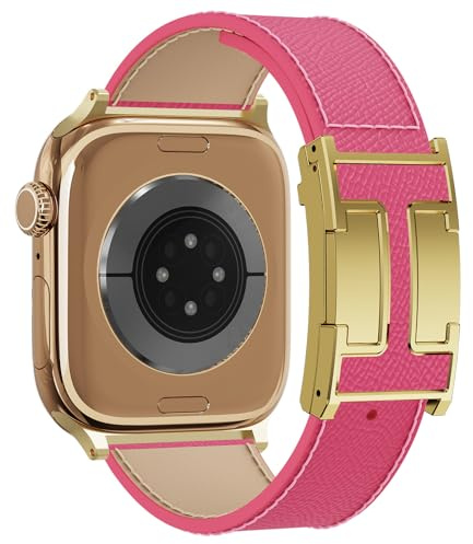 Leather Watch Band with Magnetic Buckle,Dressy Apple Watch Ultra Leather Band Rugged Durable Replacement Strap for Men & Women