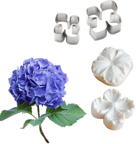 Hydrangea Petals Fondant Mould Sets x2 4pcs Cookie Cutters+Silicone Moulds Cake Toppers Clay 1.5-2.0