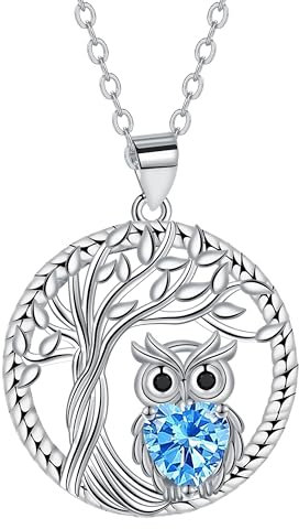 J.MUEN Collar de Búho con Colgante para Mujer Cadena de Arbol de la Vida Joyería de Plata de Ley 925 Regalo para Mujeres y Amigas
