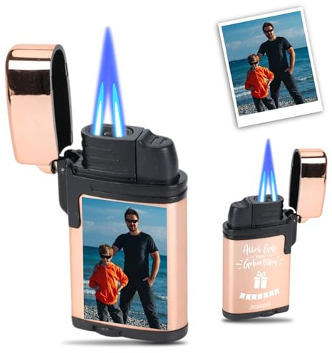 Personalisiertes Feuerzeug mit eigenem Foto und Graviertem Text, Vatertagsgeschenk, Feuerzeug personalisiert Geschenke für Männer & Frauen, für Vatertag Geburtstag Jubiläum (Roségold)
