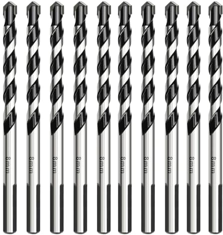 HSAWBIT 10 PACK OF - 8mm Masonry Drill Bits Set Concrete Drill Bit | Tungsten Carbide Drill Bits for Brick Walls/Glass/Plastic/Cement/Soft Tile