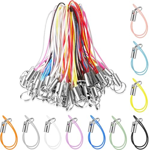 100Pcs Colors Phone Keychain, Strap Silver Tone Split Ring 10 Colors Chords | Colorful Polyester Cellphone Charms Lanyard String for Mobile Phone, Lariat, USB, Drive, DIY Decorations Supplies