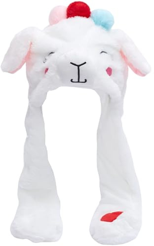 Mütze mit beweglichen Ohren, süße Schaf-Tiermütze mit beweglichen Ohren, weiche Plüschmütze mit Pfoten für Unisex-Winter-Weihnachtsgeburtstagsgeschenke, weiße Tiermütze, Hasenmütze, lustige Mütze