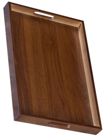 MUCKLILY Plateau De Service en Bois Grand Plateau De Service avec Poignée - Polyvalent pour Aliments Boissons Apéritifs - Plat en Bois pour Et La Table Basse