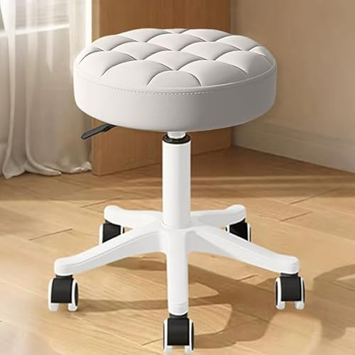XUEGW Kleiner Hocker – Runder Rollhocker mit Rädern – Höhenverstellbarer Drehschemel aus PU-Leder – Arbeitshocker für Zeichentisch, SPA & Salon – Bürostuhl für Zuhause