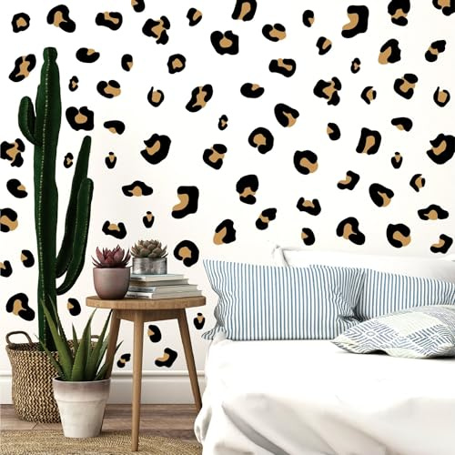 10 Sheets Brown Leopard Print Wall Stickers for Bedroom Living Room Girls Room Decoration Leopard Print Wall Art Sticker for Kids Room Baby Nursery Room Wall Decals Interior Wallpaper PVC Murals