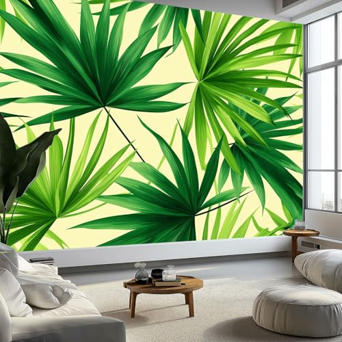 Murales de Pared Verde Hoja de Palma Arte de Pared Diseño Simple Papel Tapiz Fotográfico para Sala de Estar, Dormitorios, Papel Premium 400 x 280 cm (W x H) Tapiz Fotográfico Efecto 3D