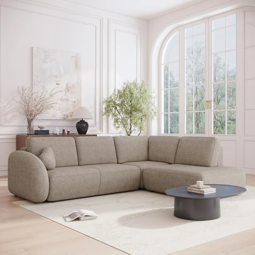Mobilier-Deco DJENA - Canapé d'angle Convertible avec Coffre en Tissu Bouclette Taupe - Angle Droit