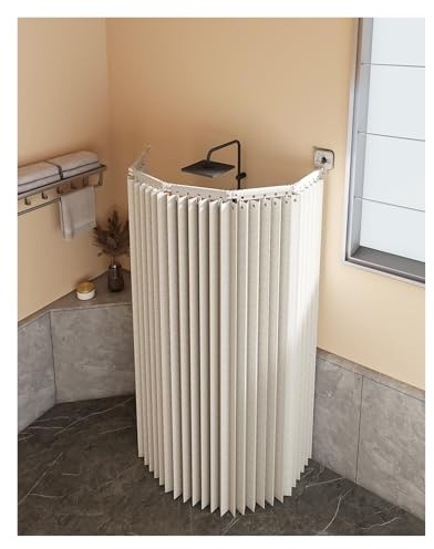 Set per tenda da doccia pieghevole regolabile, senza fori, resistente all'acqua, design ad angolo retrattile, per camper, hotel, bagno e balcone (bianco 2 volte)