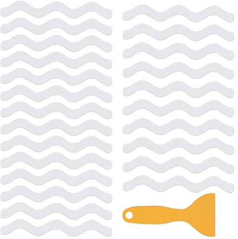 24 Pcs Non Slip Strip Stickers for Bath and Shower, Wave Anti-Slip Strip with Scraper, Non Slip Bathtub Stickers for Stairs, Shower Room, Slippery Surfaces, Sauna, Kitchen (White)