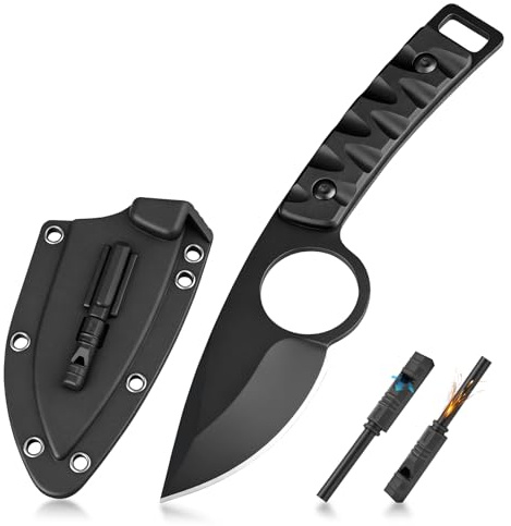 SPITZKANTE EDC Messer Feststehend, Gürtelmesser, Full-Tang, Outdoor-Messer mit Scheide für Camping, Jagd, §42a konform