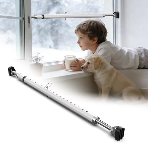 3-H Fönstersäkring, inbrottsskydd utan borrning, teleskopstång 67–116 cm klämstång av stål, säkerhetsstång för fönster, balkongdörr, terrassdörr och skjutdörrar som säkerhetsstång, vit