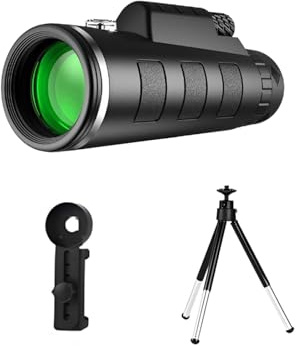 Mengshen Set Monocular 10x42 con Adaptador Móvil Trípode Aluminio Película Verde Prisma BAK4 Impermeable Visión Poca Luz para Fotografía Smartphone Observación Exterior