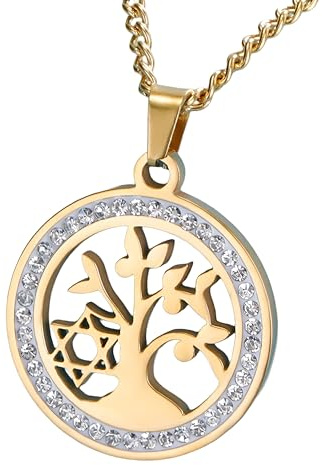 Accessori per Ragazze Collana Stella di David per Donne e Uomini, Ciondolo Vuoto Rotondo con zirconi in Argento Sterling 925, Donne ebree, Uomini