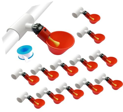 Obotsnoi Geflügel-Wasserspender-Set mit 24 Schalen und Rohrverschraubungen, auslaufsicheres Design, ideal für Hühner, Vogelzucht, Hühnertränke,