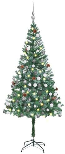 Genérico Árbol de Navidad Helado con Luces, Bolas y piñas 180 cm-3077700