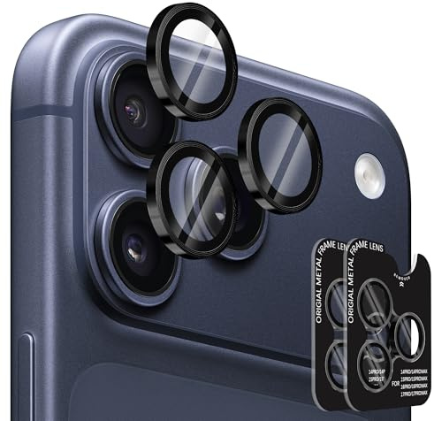2 Jeux Protection Camera pour iPhone 17 Pro Max/17 Pro/16 Pro/16 Pro Max | Verre Trempé 9H Anti-rayures, Ultra-fin, Anneau Individuel Protections d'objectif pour iPhone 15 Pro/15 Pro Max – Noir