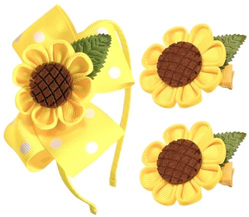 HORIALENCE Delikates Sonnenblumen Haarset für Mädchen mit Leichtem Komfortablem Stirnband und Dekorativen Haarspangen aus Metall und Gewebe für Geburtstag und Maskerade