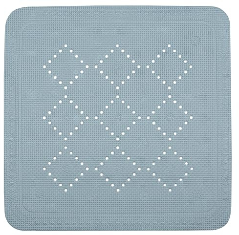 Spirella - Duschmatte aus PVC-Schaum Modell Alaska - rutschfeste Badematte mit Saugnäpfen + Anti-Schimmel-Abflusslöcher - 55 x 55 cm - Hellgrau - Badaccessoires