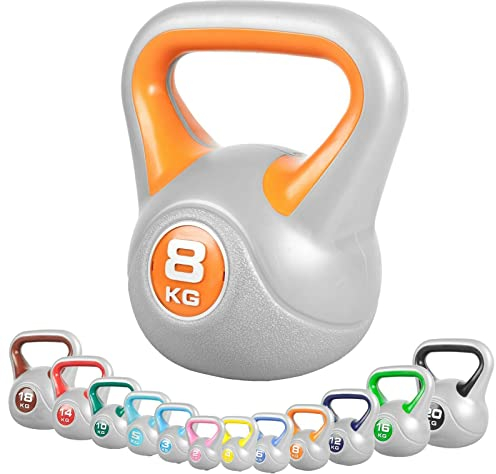 GORILLA SPORTS® Kettlebell - 2kg, 3kg, 4kg, 5kg, 6kg, 8kg, 10kg, 12kg, 14kg, 16kg, 18kg, 20kg Gewichte, Einzeln/Set, mit/ohne Ablage, Kunststoff - Kugelhantel, Schwunghantel, Kugelgewicht