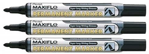 Pentel – Juego de 3 rotuladores permanente Maxiflo NLF50, Negro