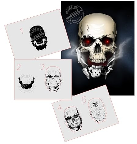 UMR-DESiGN AS-235 Metall Schädel Step by Step Schablone für Acryl, Airbrush, Spray, Lacke und Wandfarbe